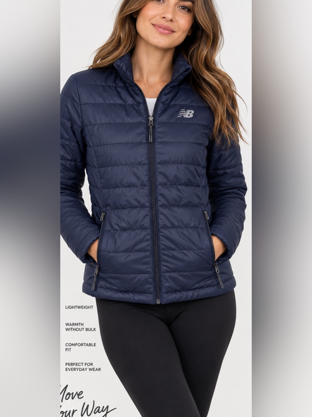 New Balance Women’s M Navy Blue Lightweight Quilted Puffer Jacket Full Zip